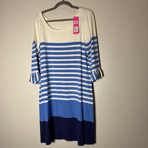 Lilly Pulitzer Sophie Ruffle Dress X Large  SPF 50 NWT Blue Striped $138 Msrp